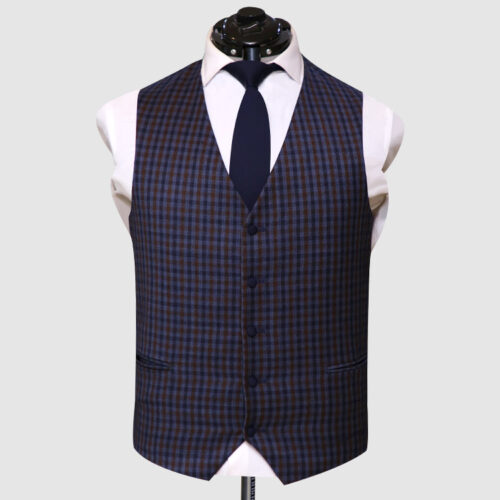 Men Navy Blue Suit Check Waistcoat