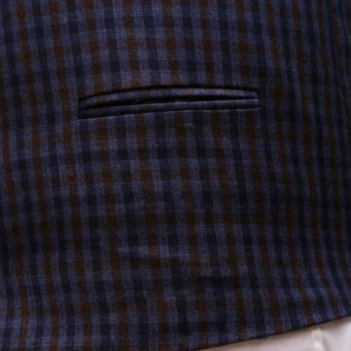 Men Navy Blue Suit With Check Waistcoat Pockets