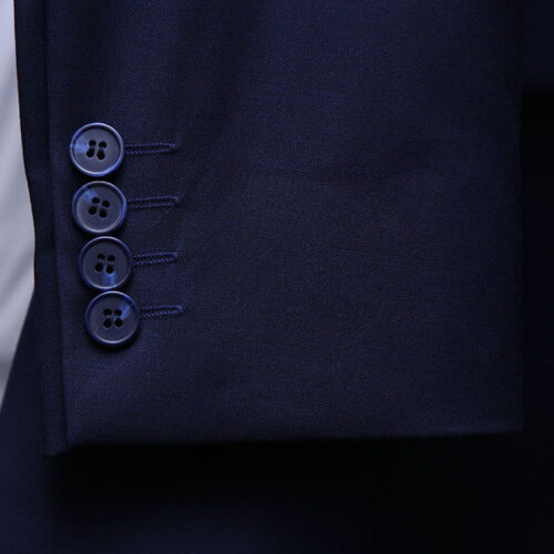 Men Navy Blue Suit With Check Waistcoat Sleeves