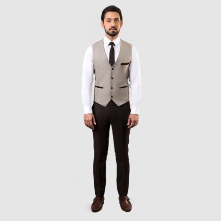 Men Dark Brown 3 Piece Suit Waist