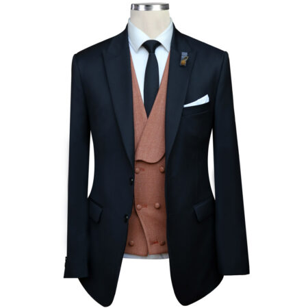 Dark Gray And Peach Color 3 Piece Suit (1)