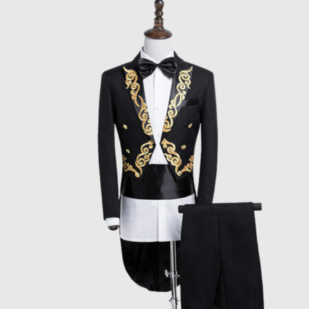 Morning Tuxedo Suit with Golden Pattern