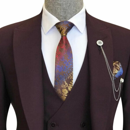 Maroon 3 Piece Suit Lapel