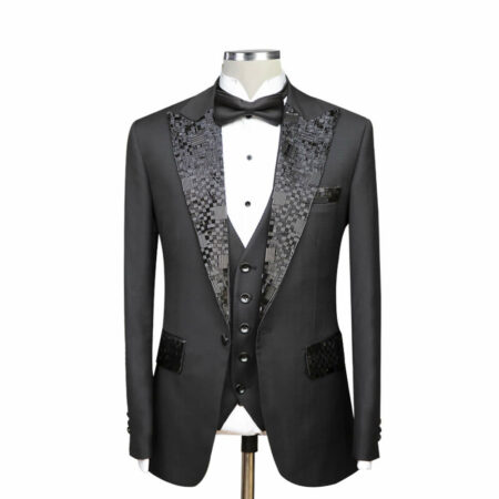 Black Tuxedo Crystal Bead Lapel