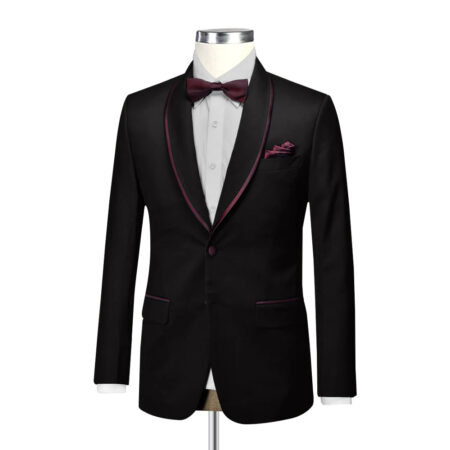 Black Suit Maroon Piping Lapel