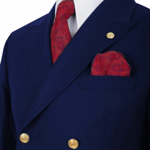 Navy Double Breasted Suit With Peak Lapel