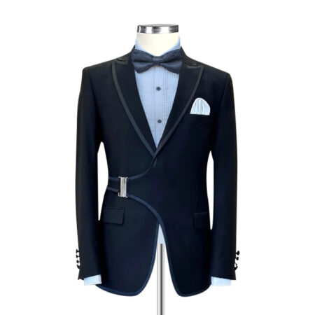 Black Tuxedo With Satin Piping And Buckle Detail 