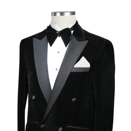 Black Velvet Double Breasted Tuxedo With Grey Lapel