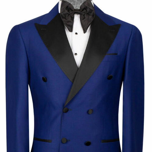 Royal Blue Double Breasted Tuxedo With Satin Fabric Button